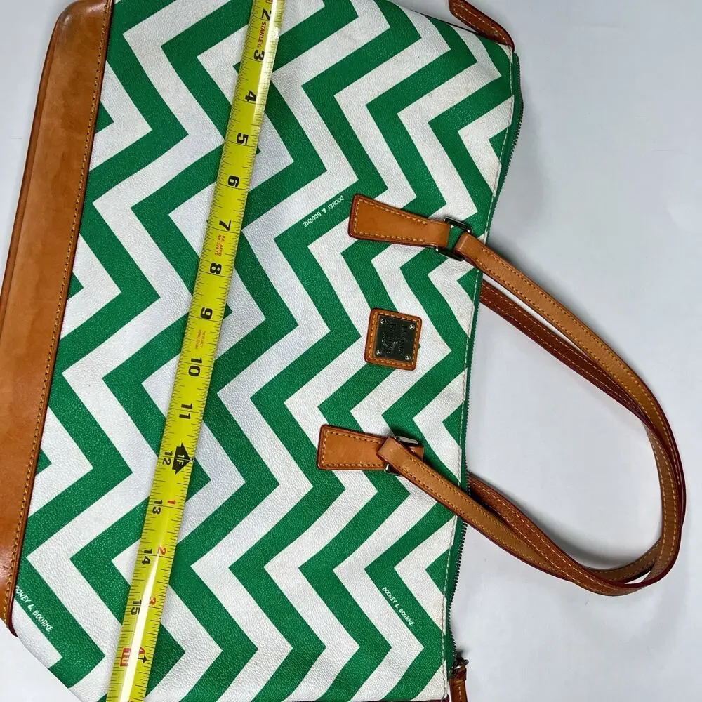 Dooney & Bourke Green White Chevron Tote Bag Purse Carry Strap See Photos